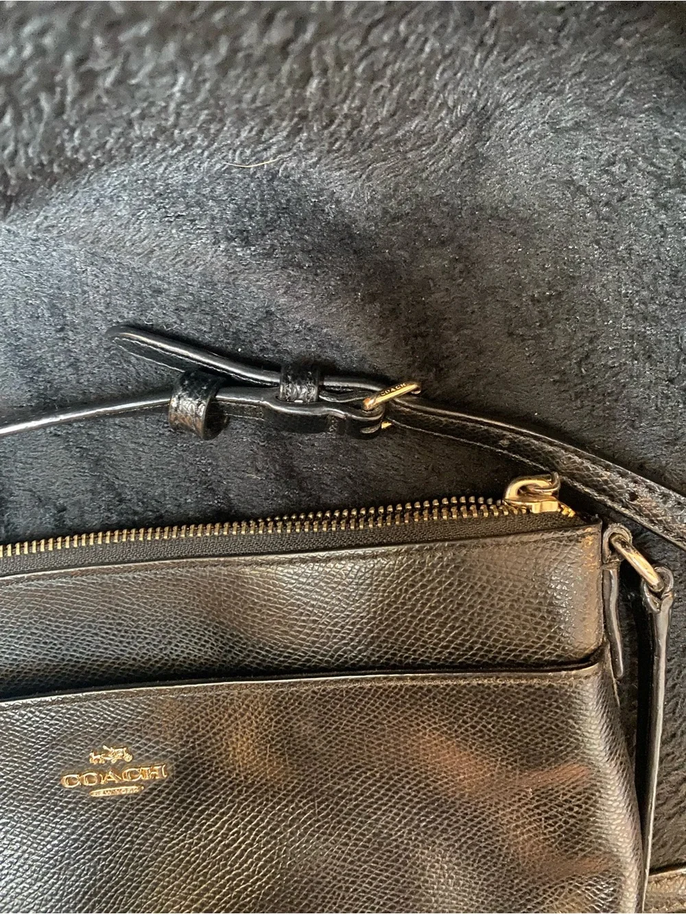 Coach Black Pebbled Leather Slim Crossbody with Gold Logo